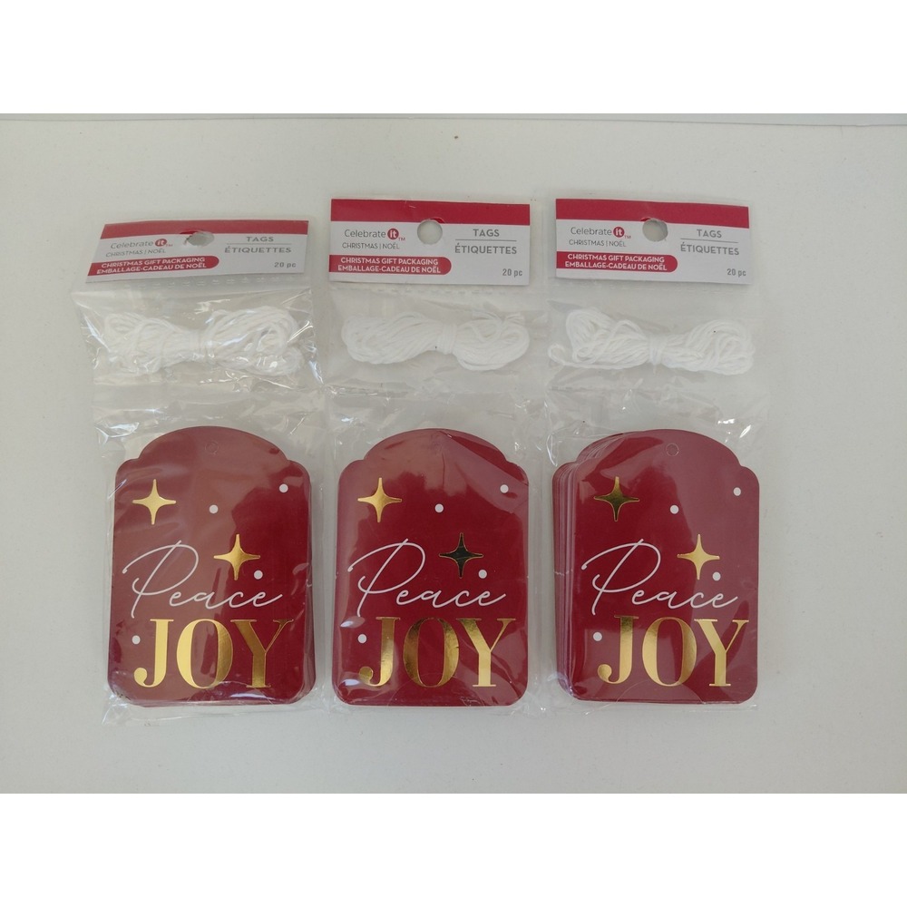 NEW Christmas Gift Tags Peace Joy Celebrate It RED Set of 60